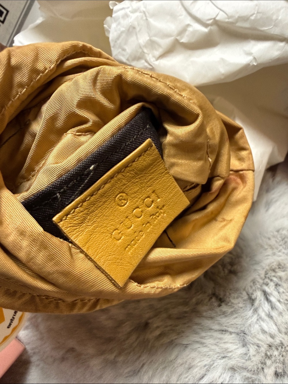Gucci Beige GG Monogram Drawstring Mini Water Bottle Bag with Tan Trim - Picture 6 of 15